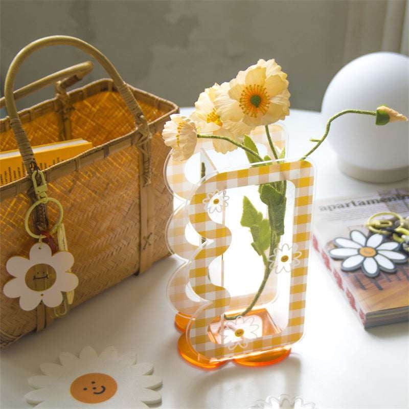 acrylic flower vase, daisy sun vase, plaid daisy vase - available at Sparq Mart