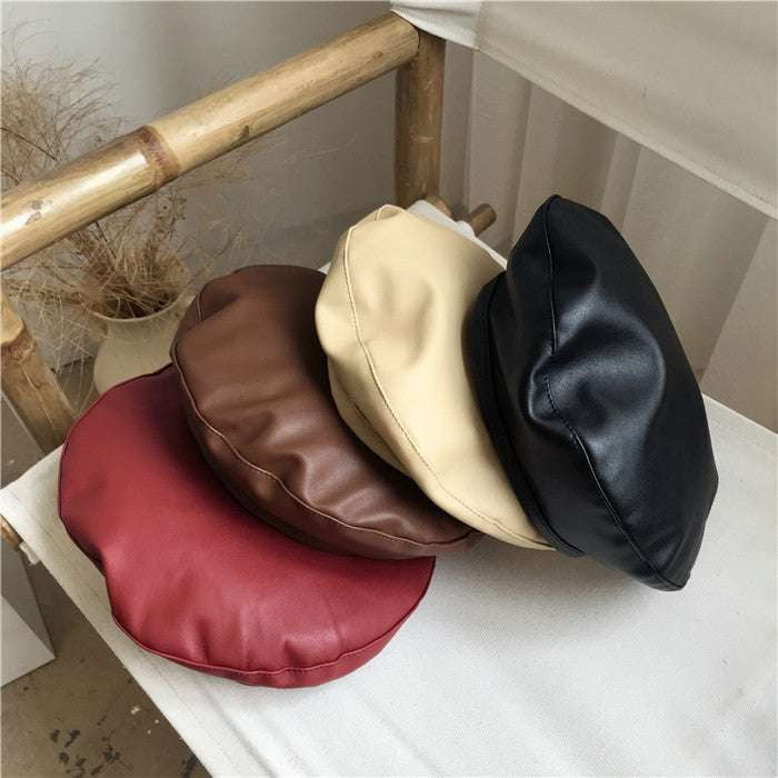 Adjustable Painter Cap, Leather Beret Hat, PU Beret Accessory - available at Sparq Mart