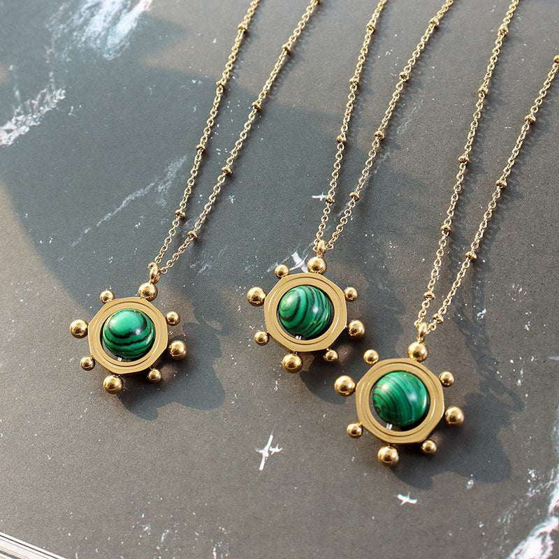 French Pendant Necklace, Gold Rotatable Necklace, Vintage Malachite Necklace - available at Sparq Mart