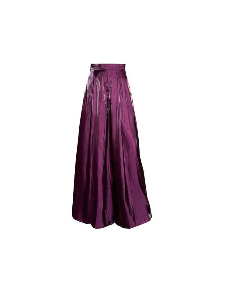 Breathable Satin Pants, Purple Satin Trousers, Satin Wide-Leg Pants - available at Sparq Mart