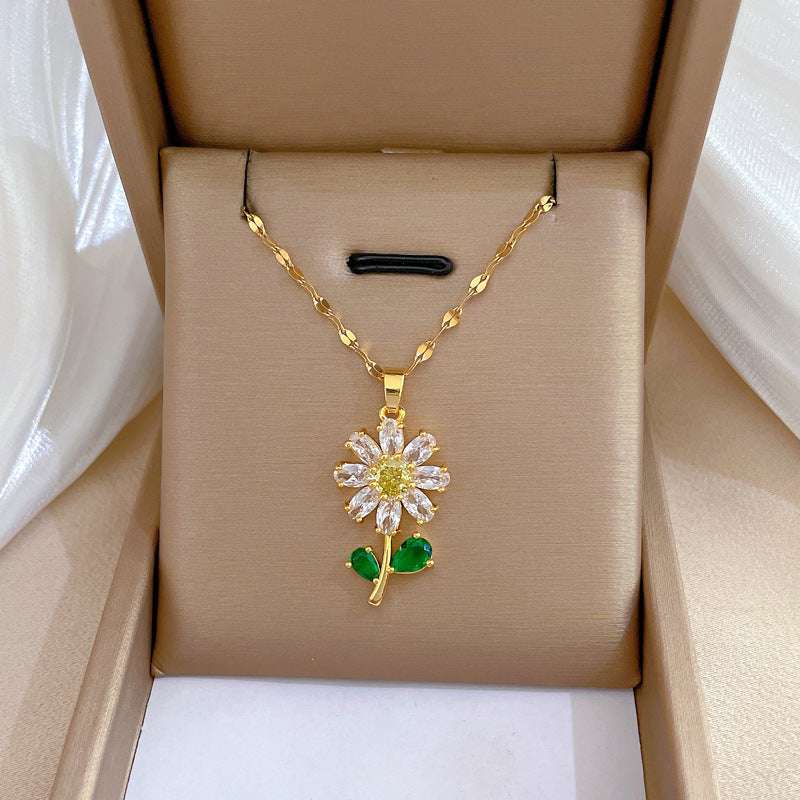 Full Zirconium Necklace, Gold Flower Jewelry, Women's Flower Necklace - available at Sparq Mart