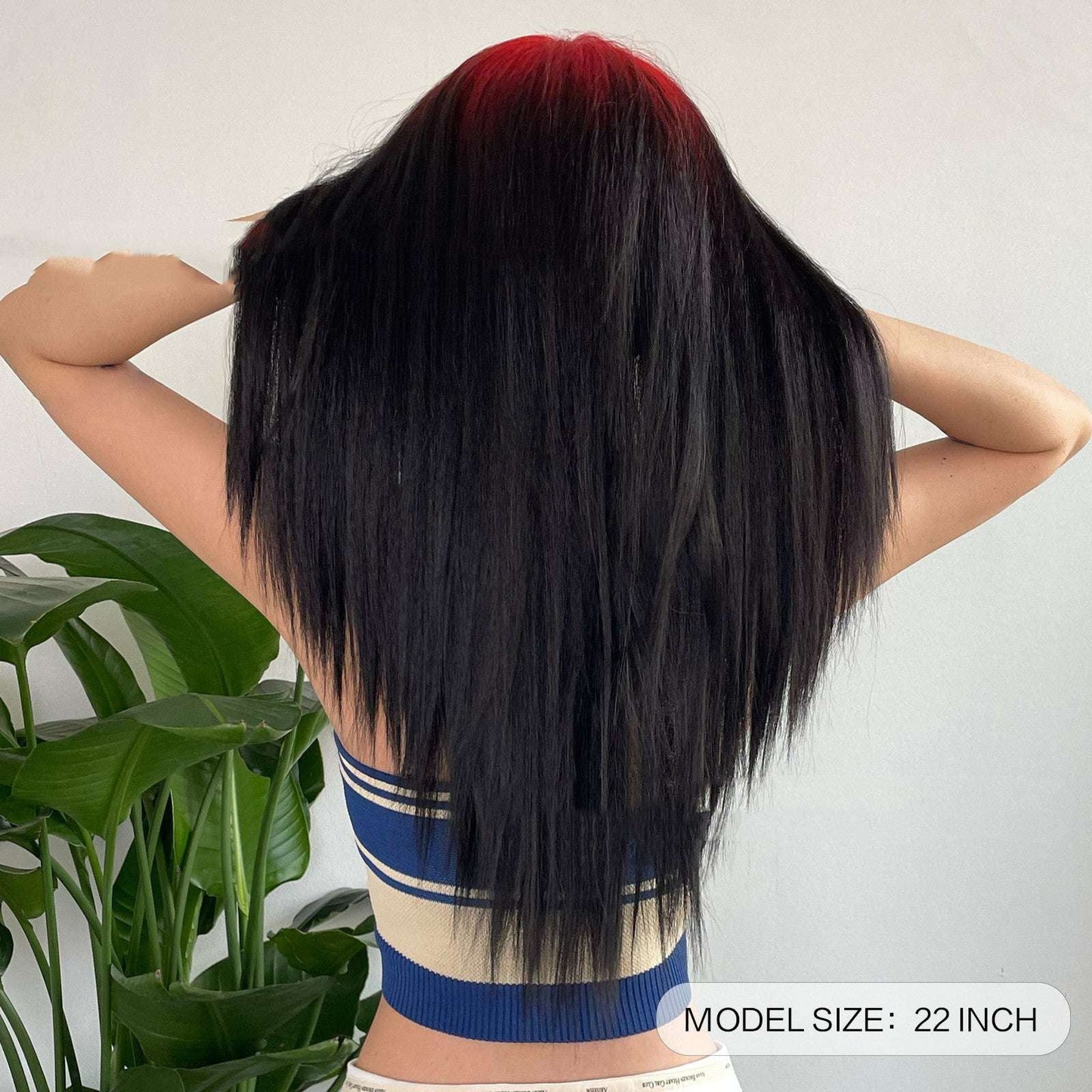 Gradient Straight Wig, Mid-Length Lace Wig, Red Black Hairpiece - available at Sparq Mart