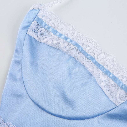 Elegant Blue Camisole, Lace Mesh Camisole, Slim Fit Camisoles - available at Sparq Mart