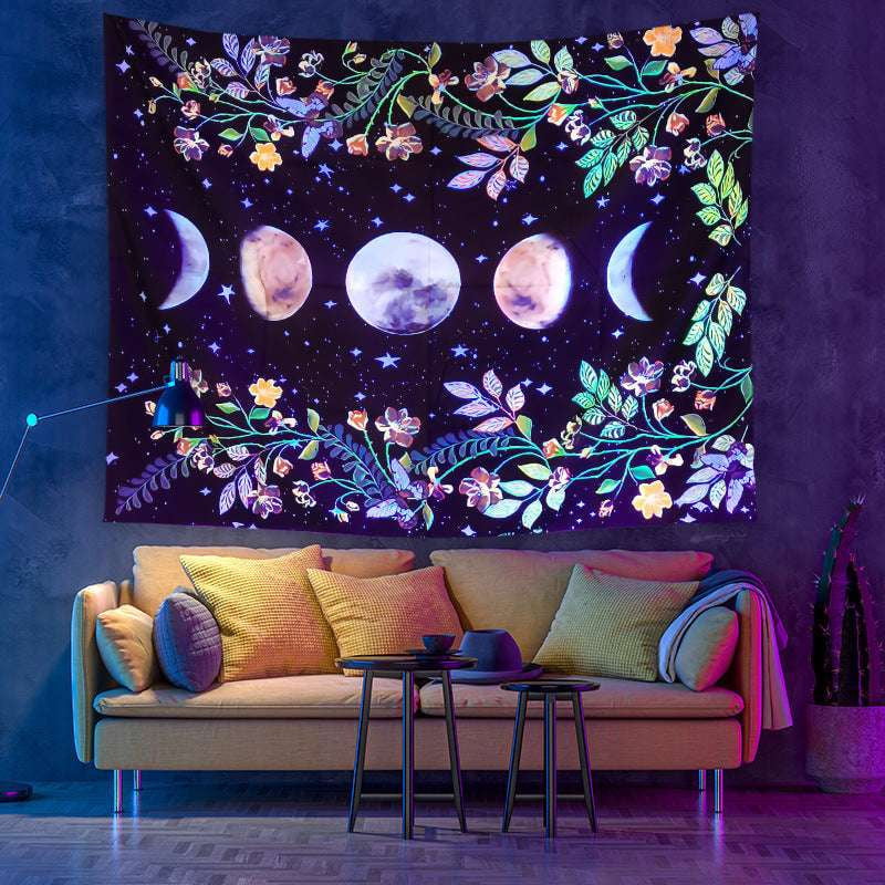 Bohemian Moon Wall Tapestry, Celestial Room Decoration, UV Reactive Wall Hanging - available at Sparq Mart