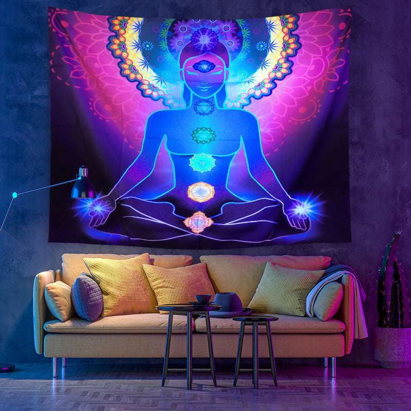 Bohemian Moon Wall Tapestry, Celestial Room Decoration, UV Reactive Wall Hanging - available at Sparq Mart