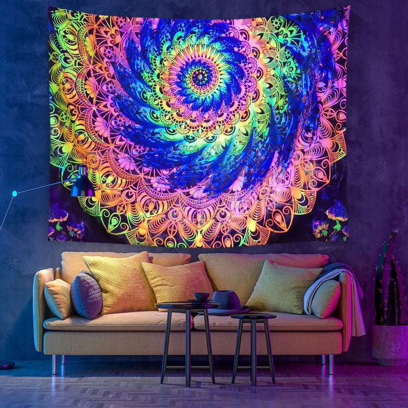 Bohemian Moon Wall Tapestry, Celestial Room Decoration, UV Reactive Wall Hanging - available at Sparq Mart