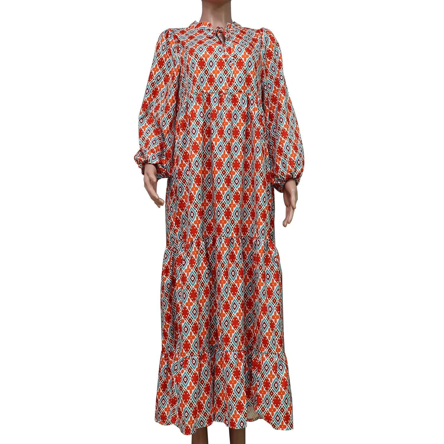 boho summer dress, lantern sleeve dress, v neck bohemian - available at Sparq Mart