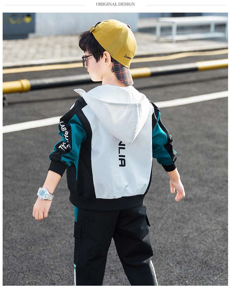 boys sports tracksuit, kids athletic wear, spring jacket set - available at Sparq Mart