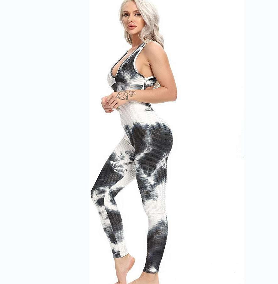 Fitness One-Piece Jumpsuit, Sports Bubble Jumpsuit, Tie-Dye Workout Bodysuit - available at Sparq Mart