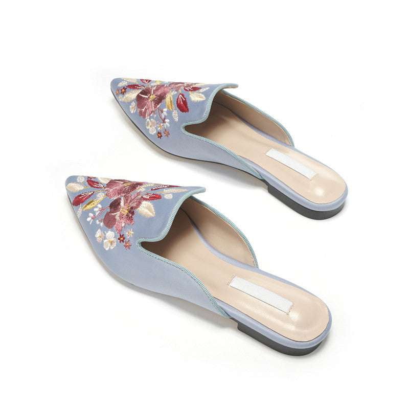 Comfortable Indoor Footwear, Embroidered Women's Slippers, Lazy Low Heel - available at Sparq Mart