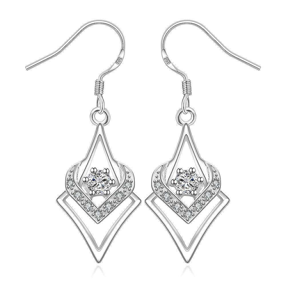 geometric drop earrings, heart zircon earrings, silver star jewelry - available at Sparq Mart