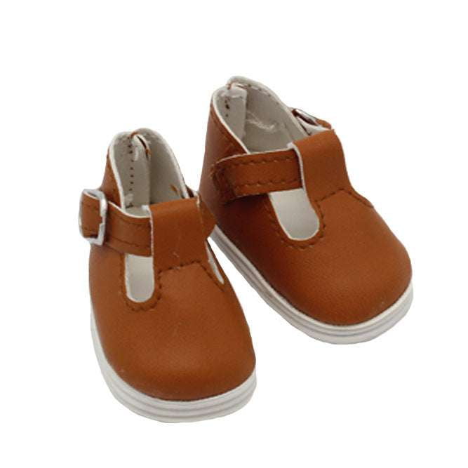 brown leather dollies, creative doll buckle shoes, infant doll shoes - available at Sparq Mart