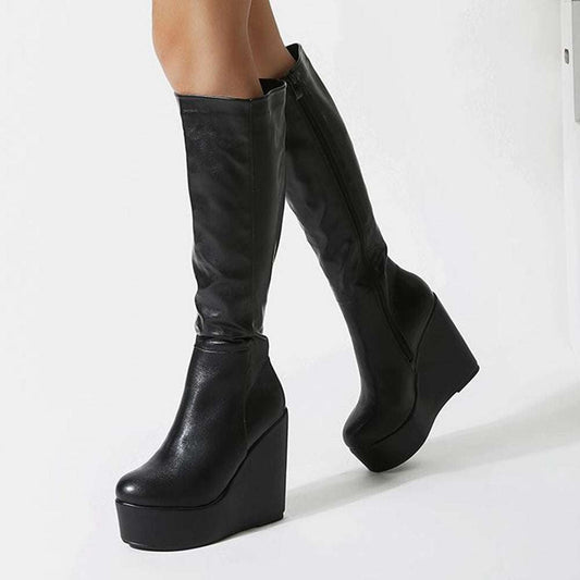 Chic Black Heeled Boots, Knee-High Heel Boots, Stylish Women's Footwear - available at Sparq Mart