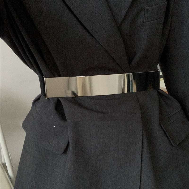 Elastic Dress Belt, Glossy Metal Waistband, Gold Silver Belt - available at Sparq Mart