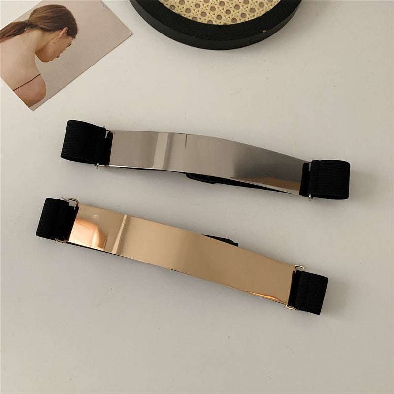 Elastic Dress Belt, Glossy Metal Waistband, Gold Silver Belt - available at Sparq Mart