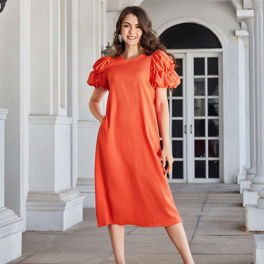 Orange H-Dress, Short-sleeve Dress, Women's Casual Wear - available at Sparq Mart