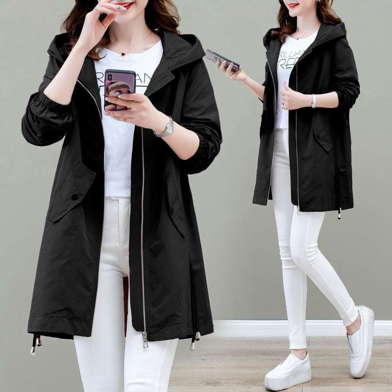 Casual Jacket for Women, Polyester Mid-Length Coat, Stylish Windbreaker Jacket - available at Sparq Mart