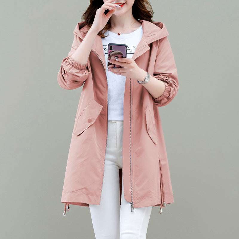 Casual Jacket for Women, Polyester Mid-Length Coat, Stylish Windbreaker Jacket - available at Sparq Mart