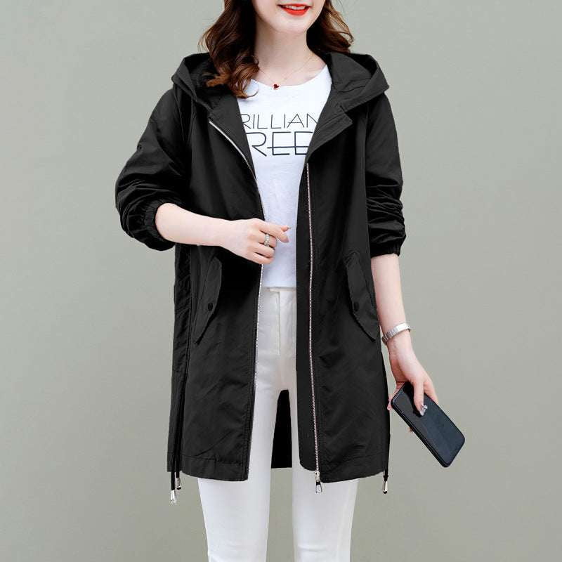 Casual Jacket for Women, Polyester Mid-Length Coat, Stylish Windbreaker Jacket - available at Sparq Mart