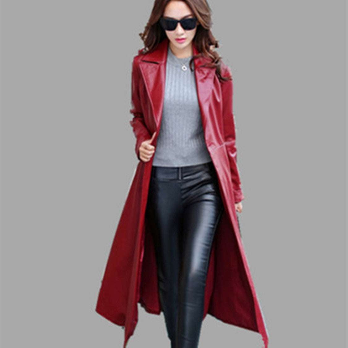 Elegant Belted Coat, Fashionable Commuter Jacket, Stylish Leather Outerwear - available at Sparq Mart