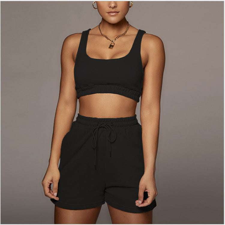 Lace-Up Shorts Casual, Sleeveless Top Fashion, Summer Two-Piece Women - available at Sparq Mart