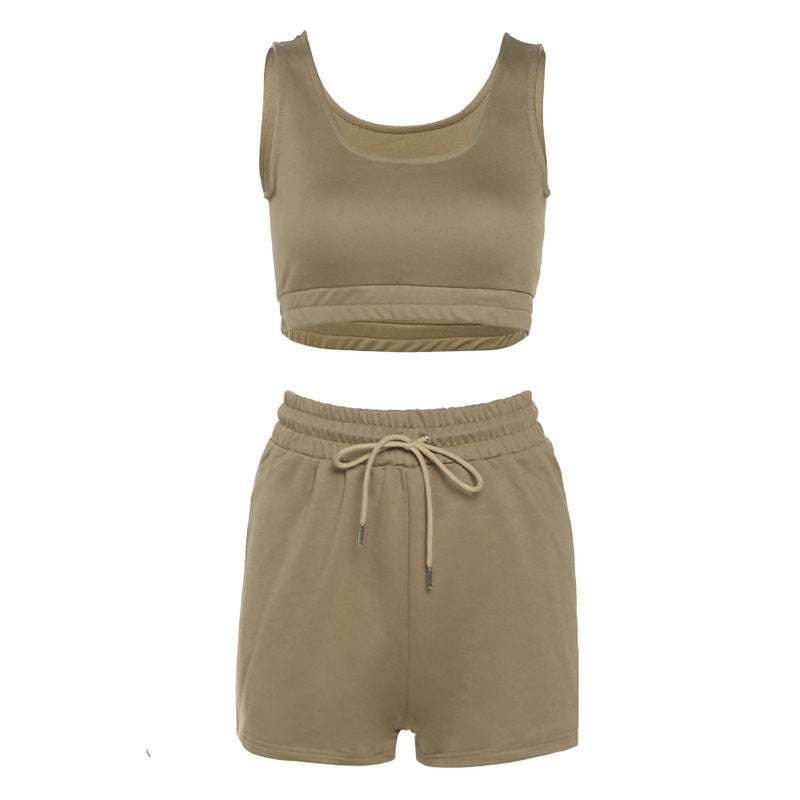 Lace-Up Shorts Casual, Sleeveless Top Fashion, Summer Two-Piece Women - available at Sparq Mart