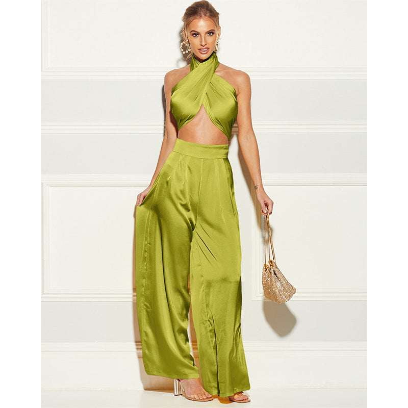 Fashionable Halter Combo, Summer Tube Top, Wide-Leg Suit Set - available at Sparq Mart