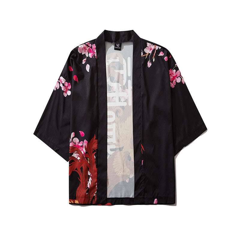 Chinese Style Ukiyo-e, Crane Print Robe, Tang Suit Shirt - available at Sparq Mart