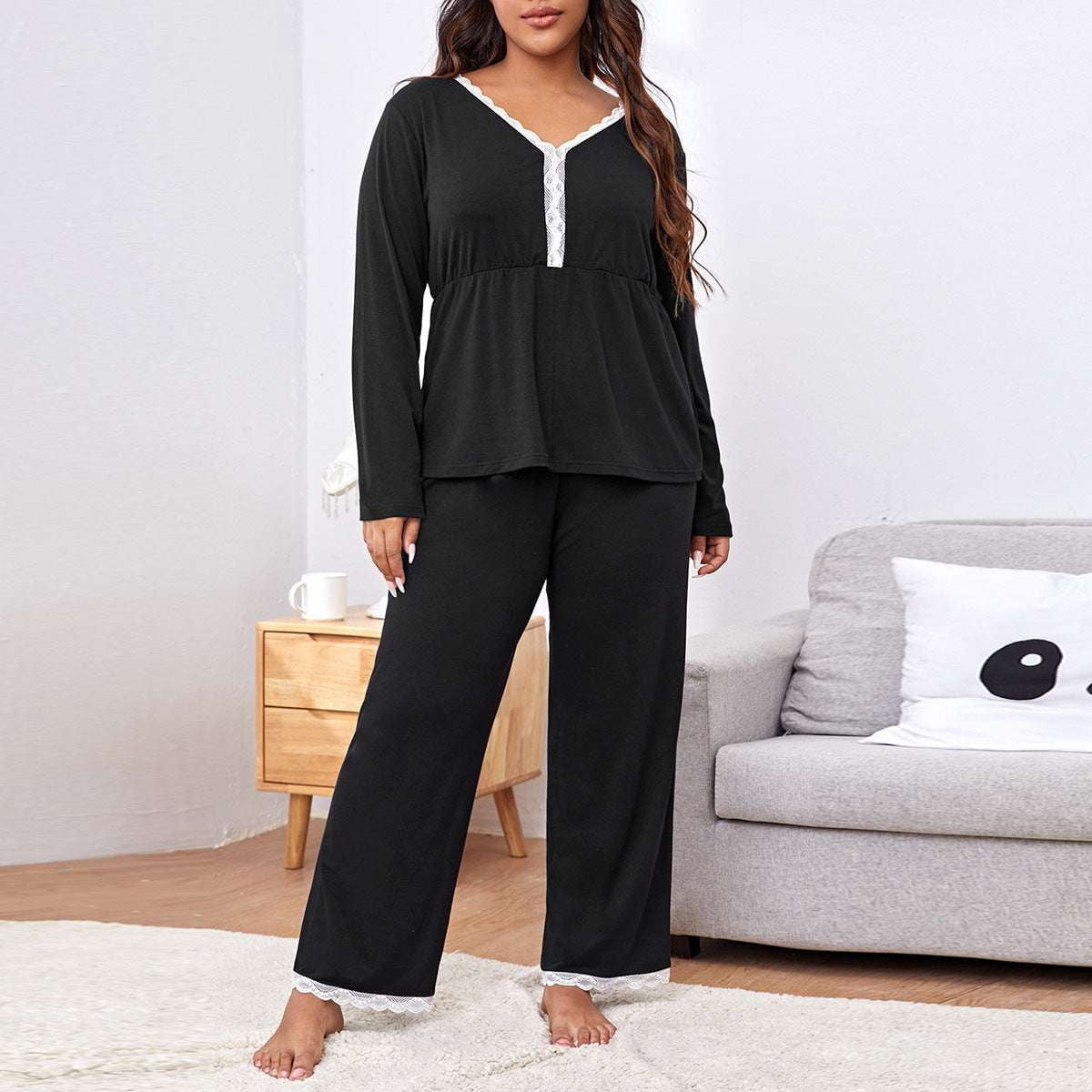 Cozy Sleepwear Set, Lace Trim Pajamas, Ladies Pajama Trousers - available at Sparq Mart