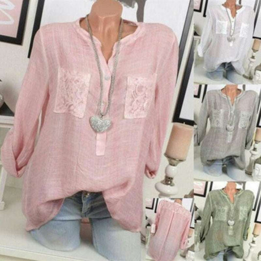 Casual Pocketed Shirt, Cotton V-neck Cardigan, Stylish Long Sleeve Top - available at Sparq Mart