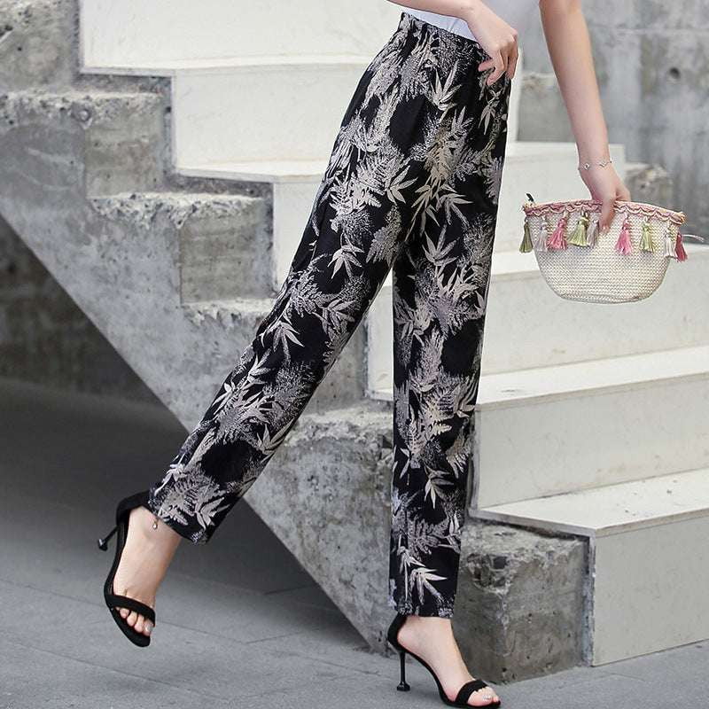 Cotton Thin Pants, Silk Floral Pants, Summer Lightweight Trousers - available at Sparq Mart