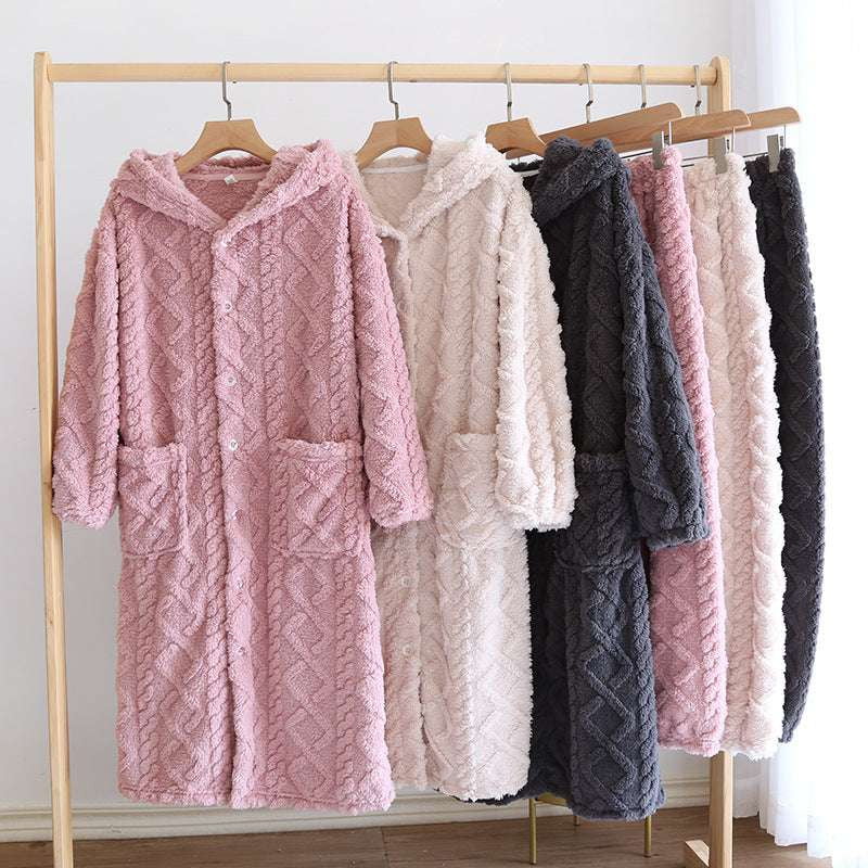 Cozy Homewear Outfit, Fleece Nightgown Set, Warm Loungewear Women - available at Sparq Mart