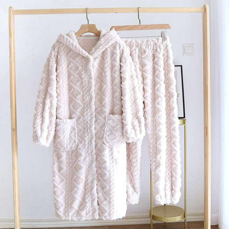 Cozy Homewear Outfit, Fleece Nightgown Set, Warm Loungewear Women - available at Sparq Mart