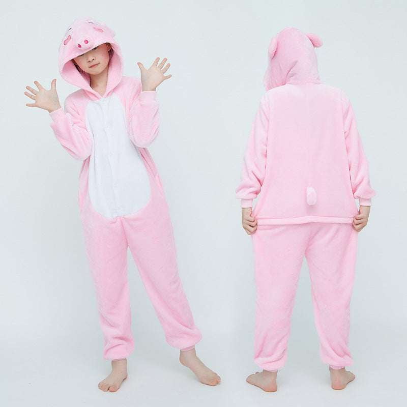 Cozy Flannel Sleepwear, Kids Cartoon Pajamas, Pink Animal Onesie - available at Sparq Mart