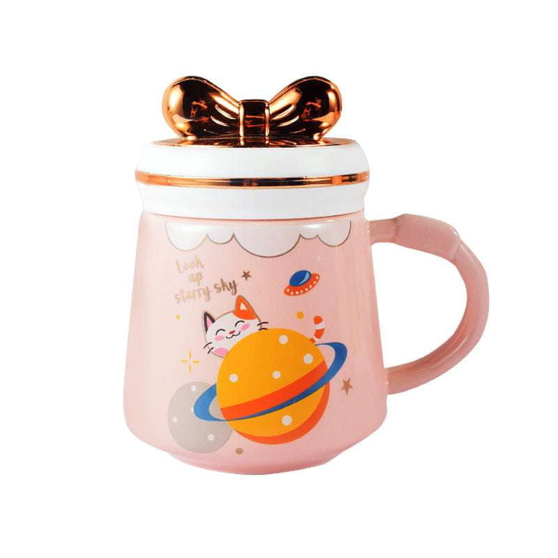 Cat Ceramic Mug, Large Capacity Mug, Lid Covered Mug - available at Sparq Mart