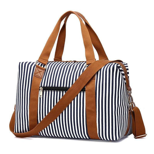 Canvas Travel Bag, Stripe Carry-On, Zipper Closure Tote - available at Sparq Mart