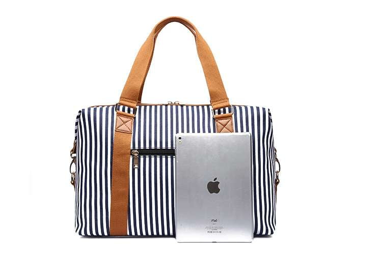 Canvas Travel Bag, Stripe Carry-On, Zipper Closure Tote - available at Sparq Mart