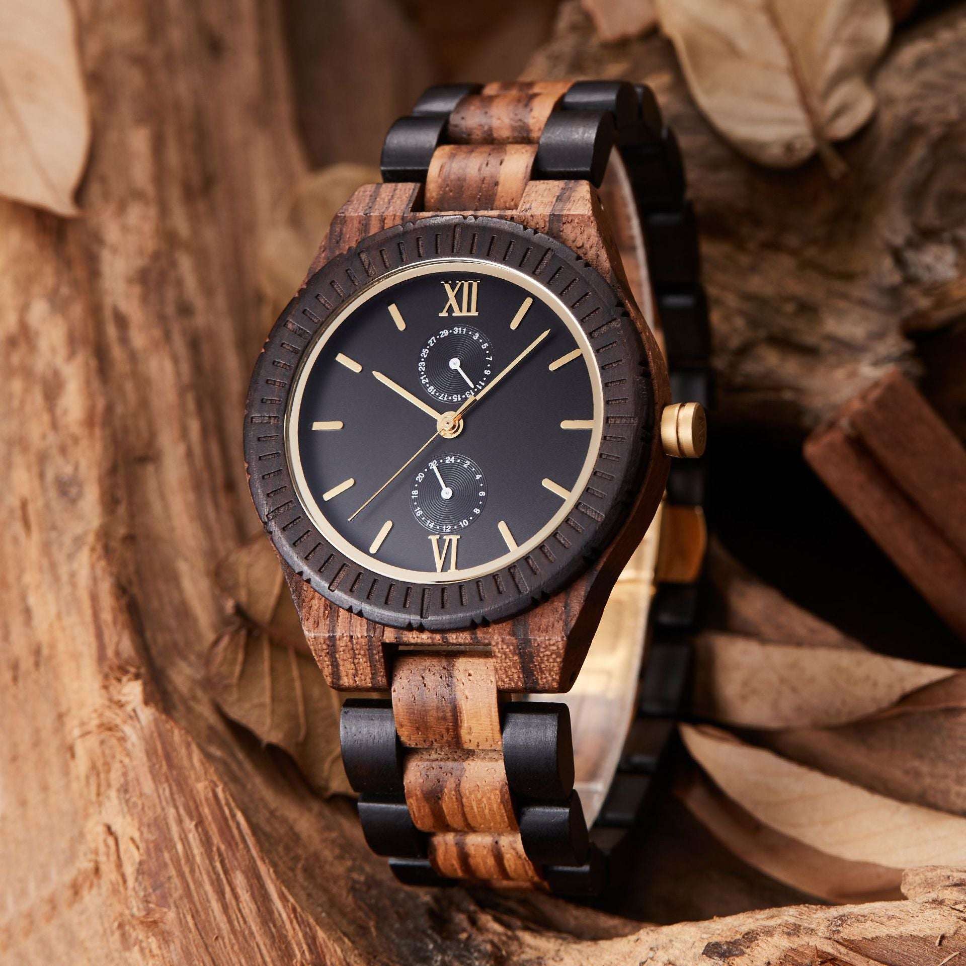 Eco-Friendly Wooden Watch, Men's Wooden Quartz Watch, Multi-Functional Wooden Watch - available at Sparq Mart