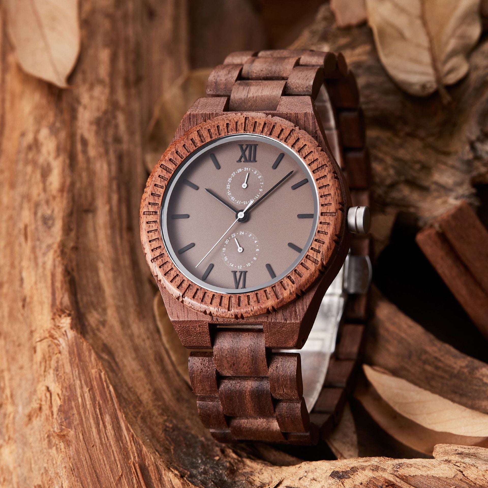 Eco-Friendly Wooden Watch, Men's Wooden Quartz Watch, Multi-Functional Wooden Watch - available at Sparq Mart