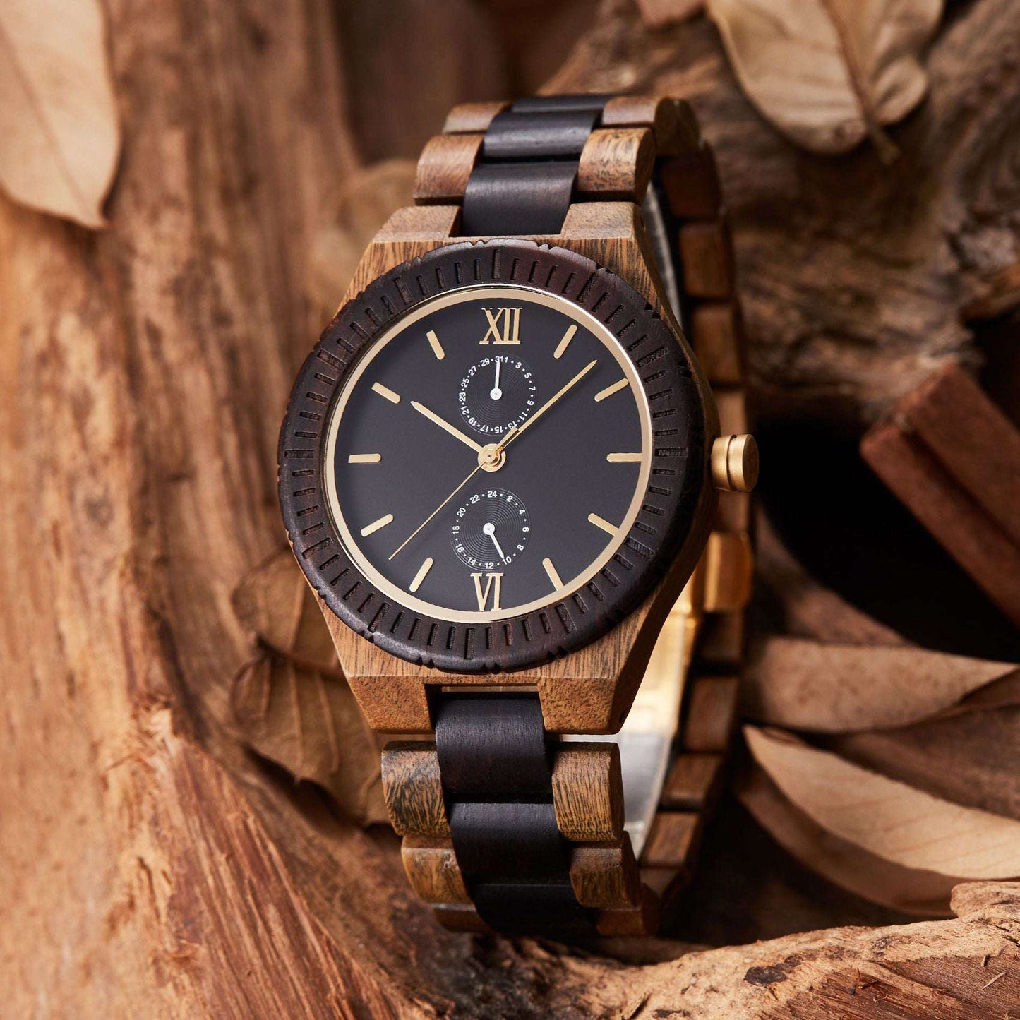 Eco-Friendly Wooden Watch, Men's Wooden Quartz Watch, Multi-Functional Wooden Watch - available at Sparq Mart