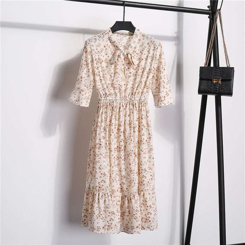 chiffon floral dress, high waist dress, ladies summer frock - available at Sparq Mart