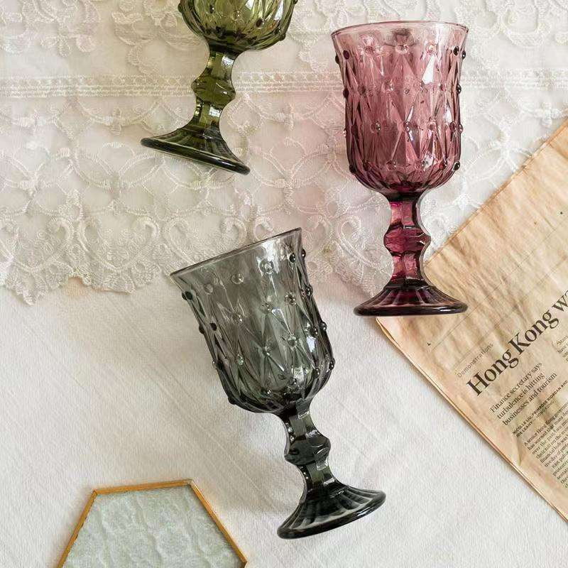 Decorative Goblet Glassware, Embossed Wine Glass, European Wine Glasses - available at Sparq Mart