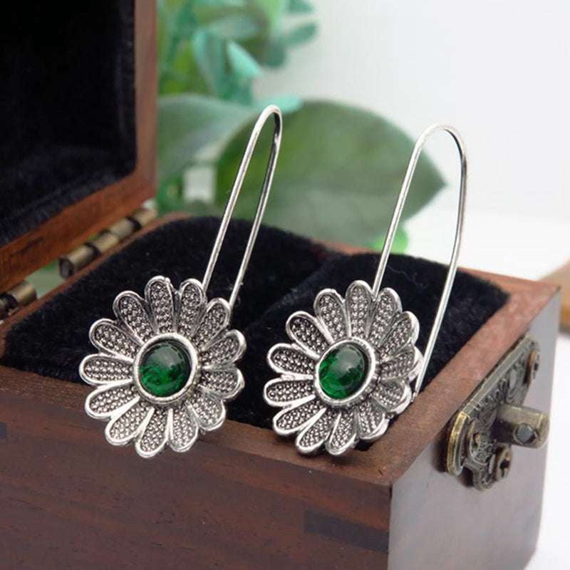 elegant stud earrings, emerald lotus earrings, zinc alloy jewelry - available at Sparq Mart