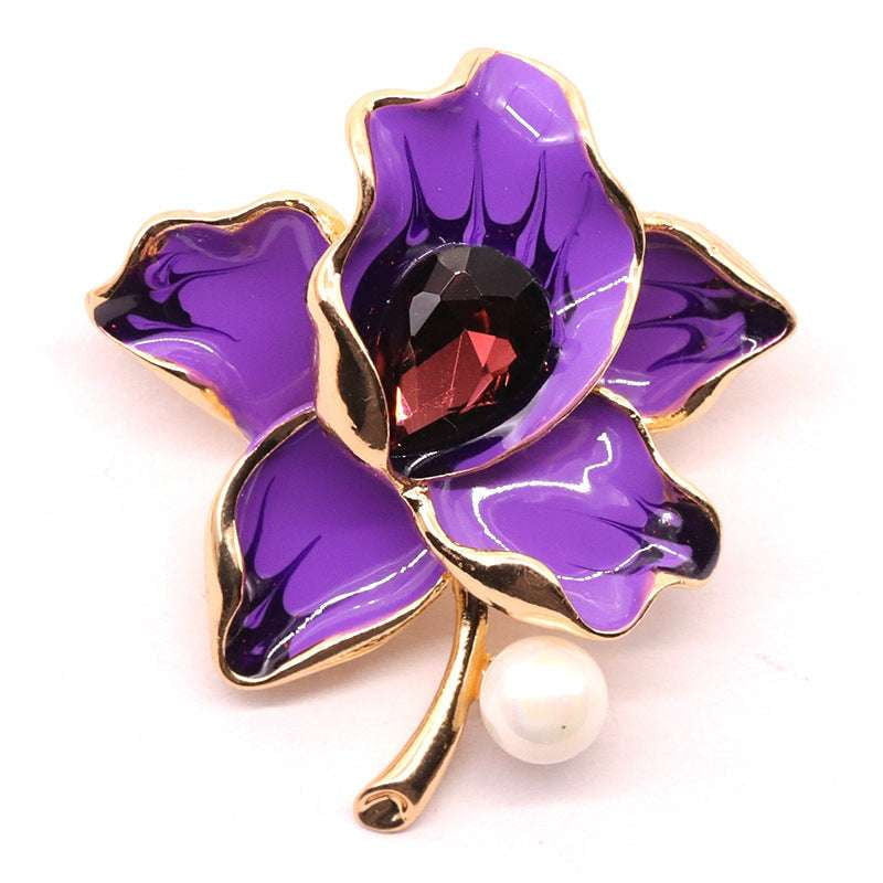 Elegant Brooch Gift, Enamel Flower Pin, Oil Drop Brooch - available at Sparq Mart