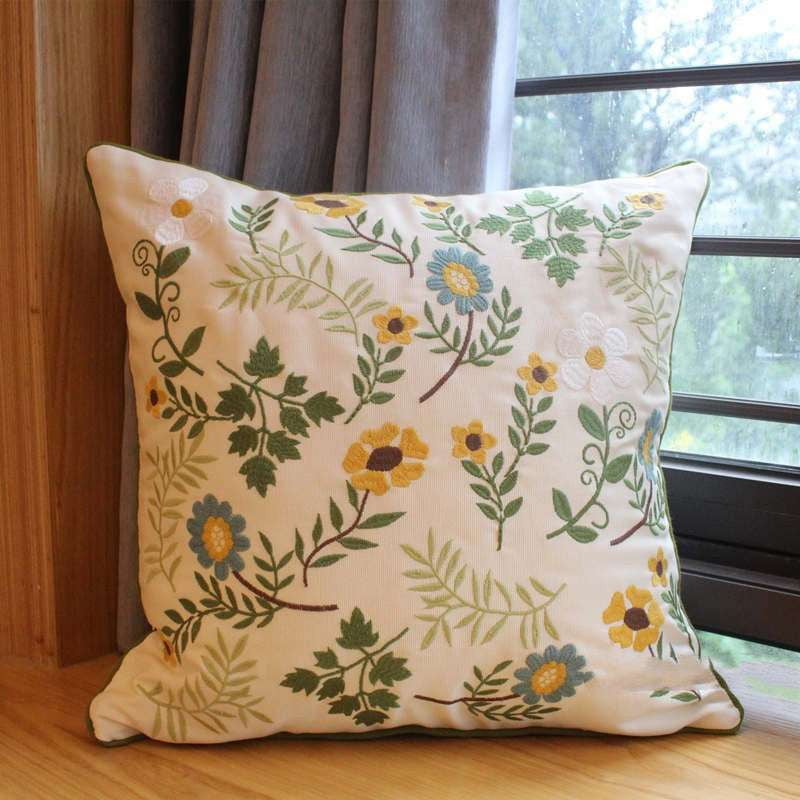 Cotton Pillowcase Decor, Floral Embroidery Pillowcase, Sofa Embroidery Cushion - available at Sparq Mart