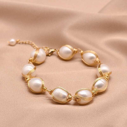 Elegant Female Bracelet, Freshwater Pearl Bracelet, Gold Pearl Bracelet - available at Sparq Mart