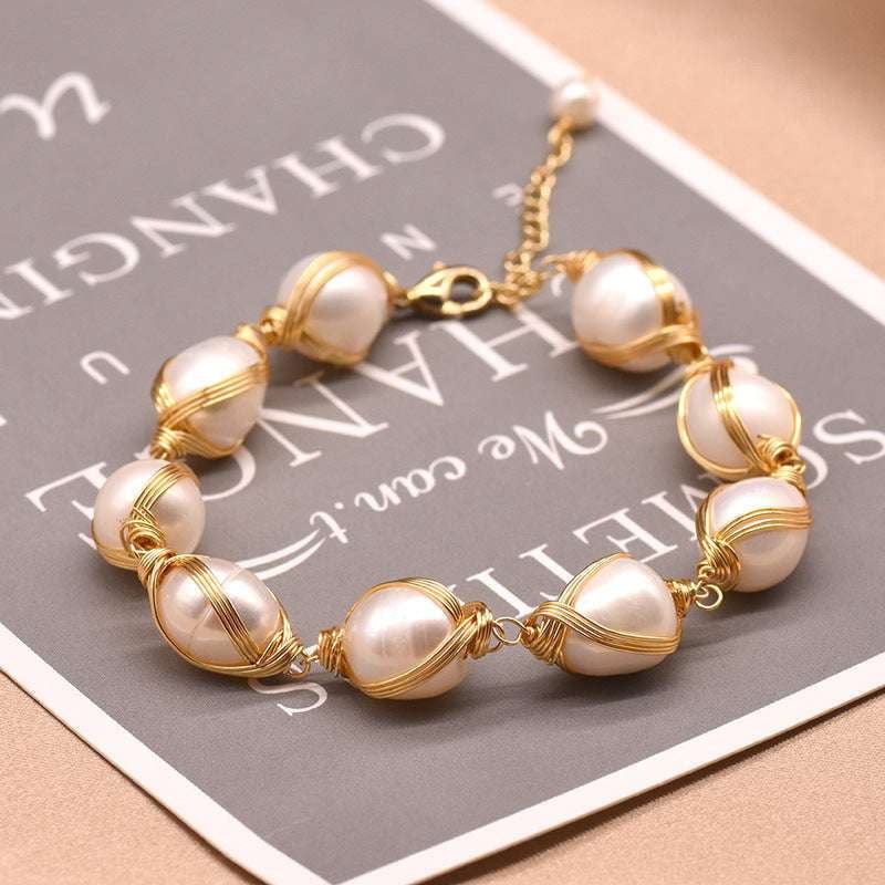 Elegant Female Bracelet, Freshwater Pearl Bracelet, Gold Pearl Bracelet - available at Sparq Mart