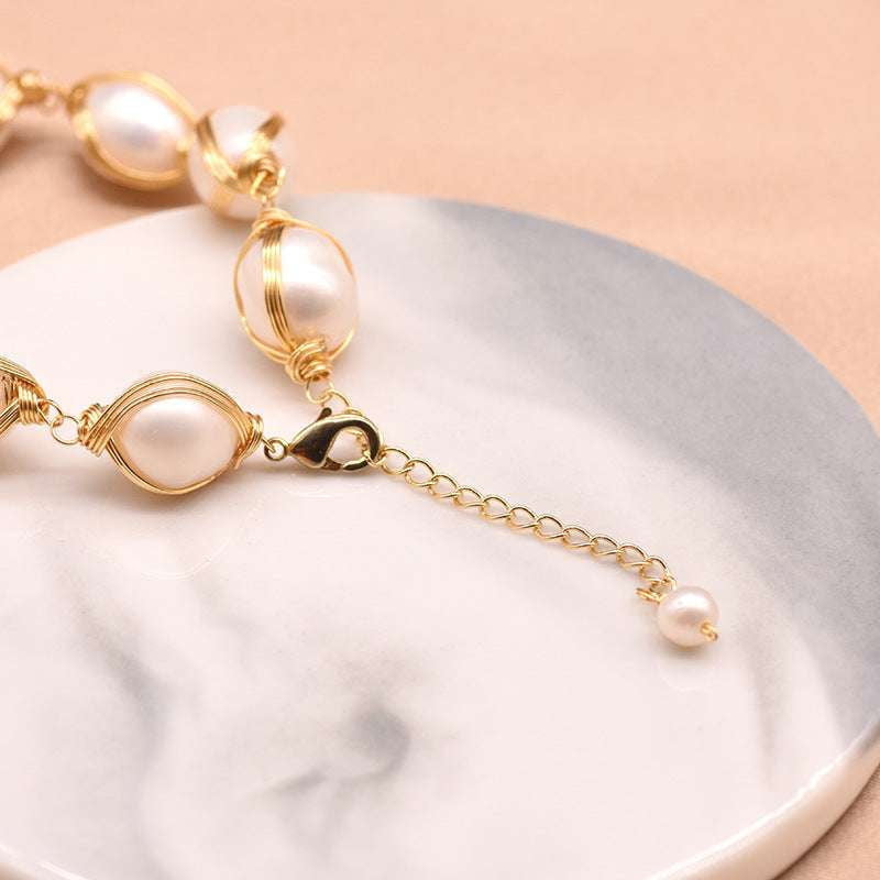 Elegant Female Bracelet, Freshwater Pearl Bracelet, Gold Pearl Bracelet - available at Sparq Mart