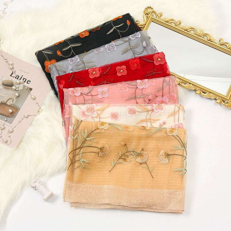 Elegant Ladies Shawl, Embroidered Cheongsam Shawl, Gold Silk Scarf - available at Sparq Mart