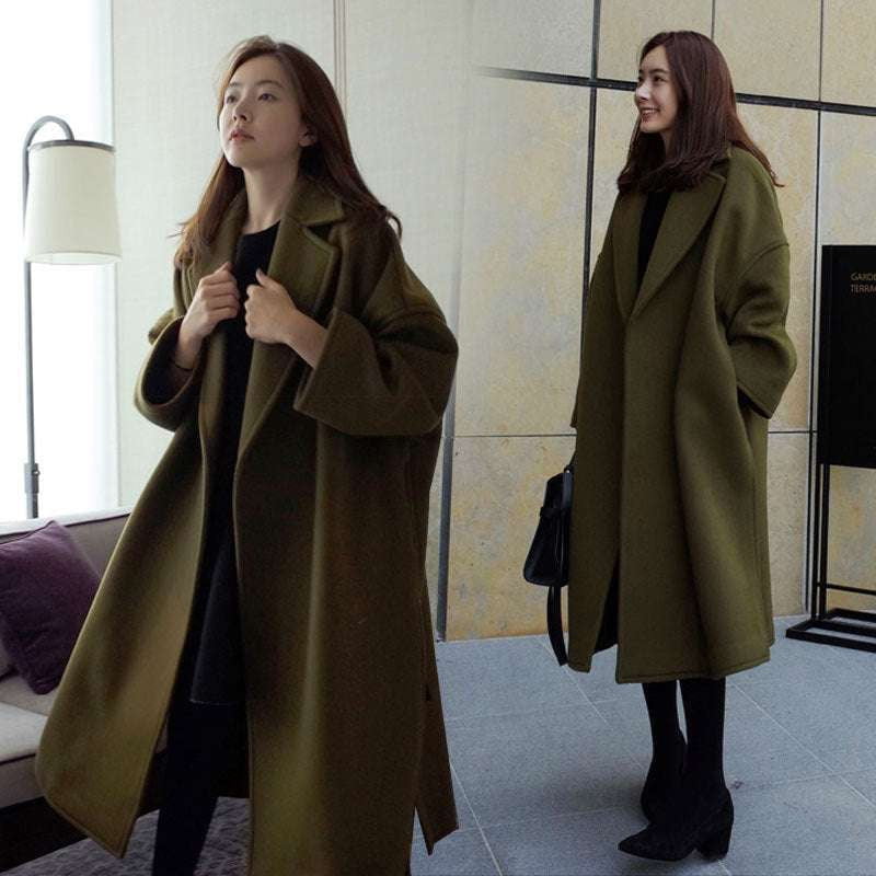 green wool coat, winter wool outerwear, woolen coat women - available at Sparq Mart